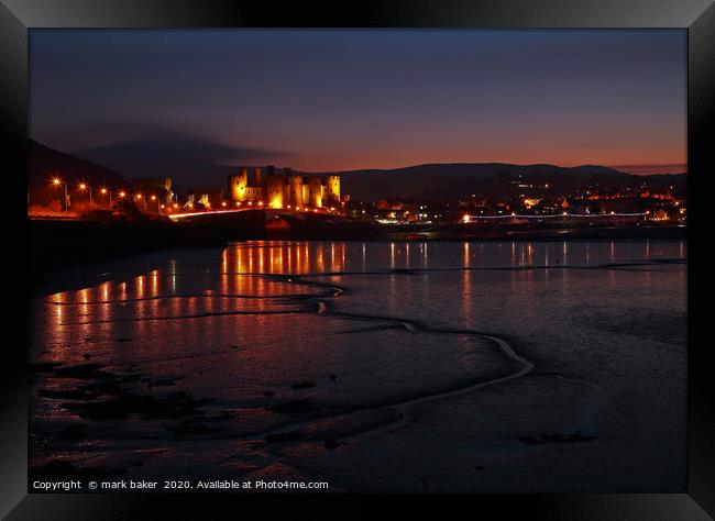 Conway Castle at night. Framed Print by mark baker