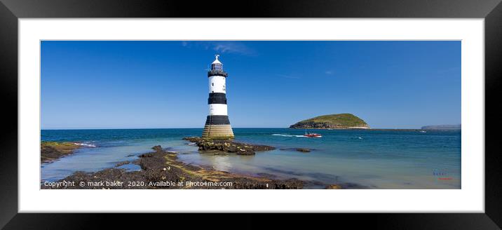 Puffin Island and Trwyn Du lighthouse. Framed Mounted Print by mark baker