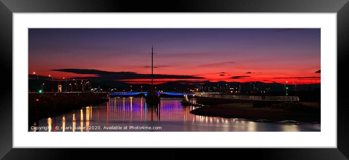 Foryd Harbour, Rhyl at sunset. Framed Mounted Print by mark baker