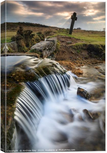 Windy Post and Waterfall (Dartmoor) Canvas Print by Andrew Ray