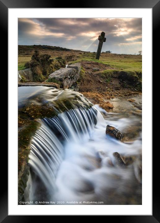 Windy Post and Waterfall (Dartmoor) Framed Mounted Print by Andrew Ray