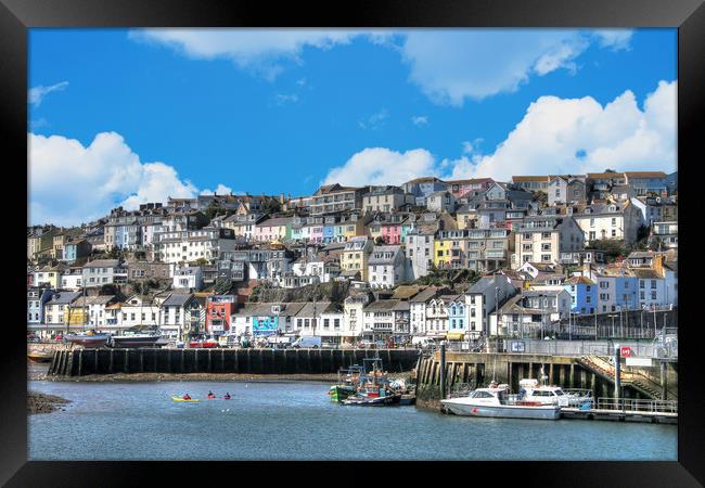 The colourful houses of Brixham in Devon Framed Print by Simon Marlow