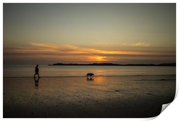 sunset dog walker Print by Tony Twyman