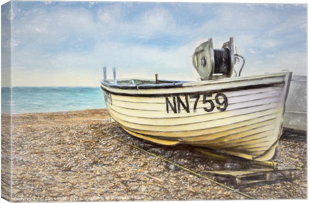 Fishing Boat On Shingle Canvas Print by Ian Lewis