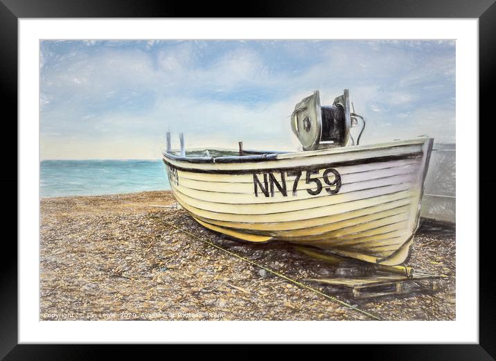 Fishing Boat On Shingle Framed Mounted Print by Ian Lewis