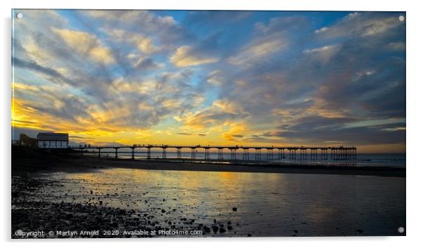 Saltburn Pier Sunset Acrylic by Martyn Arnold