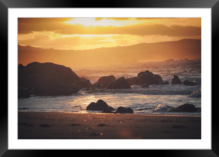 Rena Majore, sunset on rocks at the beach          Framed Mounted Print by federico stevanin