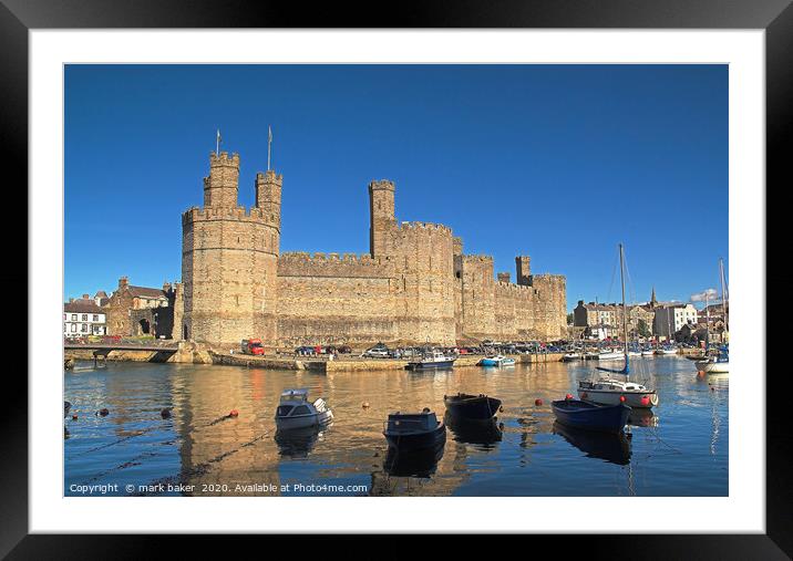 Caernarfon Castle & harbour. Framed Mounted Print by mark baker