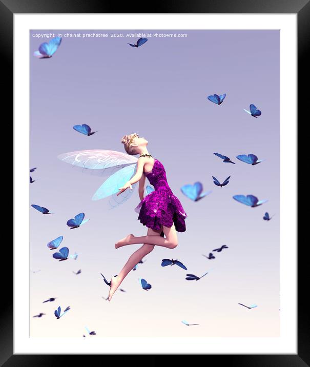 3d rendering of a fairy flying on the sky surround Framed Mounted Print by chainat prachatree