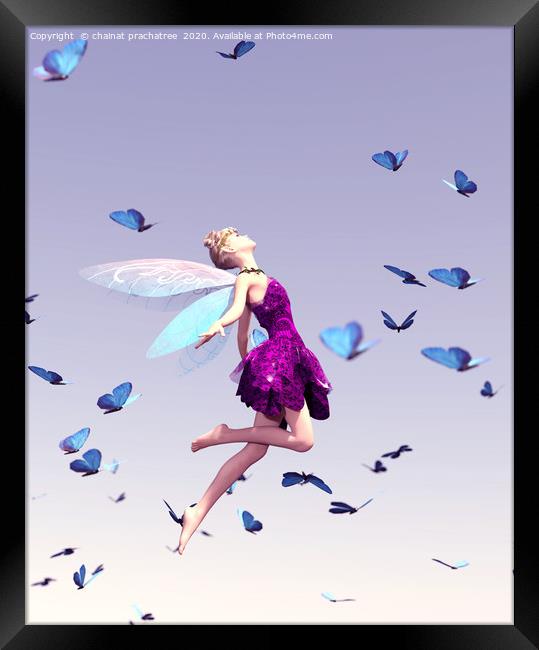 3d rendering of a fairy flying on the sky surround Framed Print by chainat prachatree