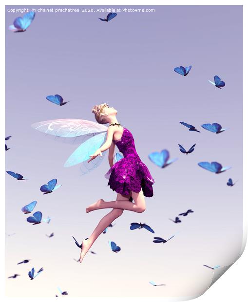 3d rendering of a fairy flying on the sky surround Print by chainat prachatree