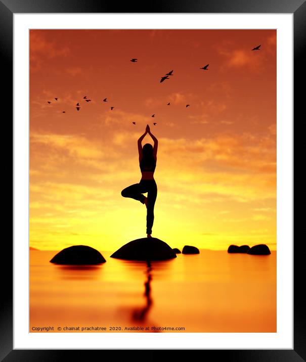 3d illustration of silhouette woman doing meditati Framed Mounted Print by chainat prachatree
