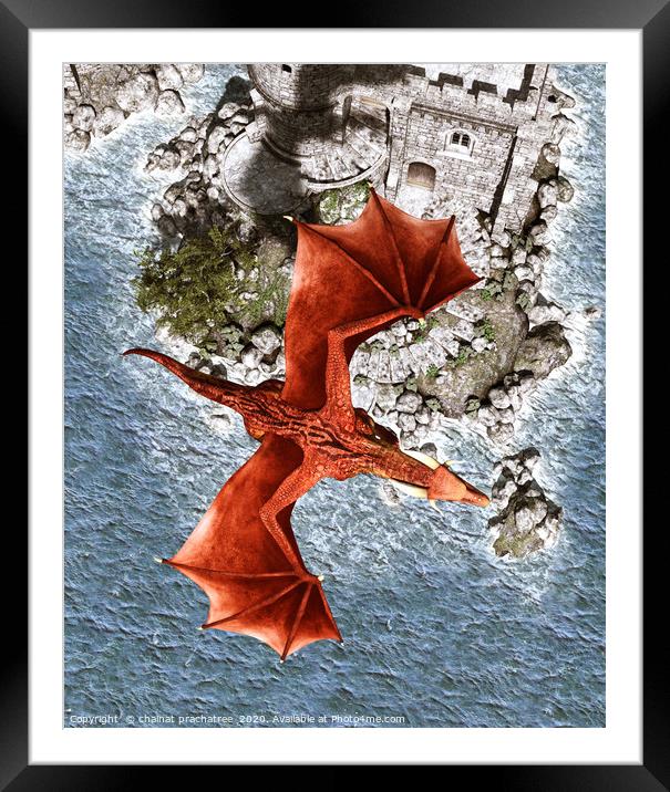 3d Fantasy dragon in mythical island Framed Mounted Print by chainat prachatree