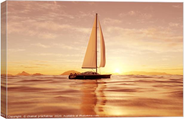3d rendering of a sailboat in the ocean Canvas Print by chainat prachatree