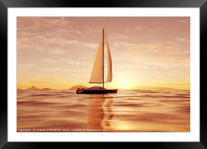 3d rendering of a sailboat in the ocean Framed Mounted Print by chainat prachatree
