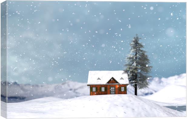 House or cottage in winter for christmas,3d illust Canvas Print by chainat prachatree