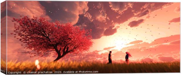 Garden of heaven,Couple in field with sakura tree  Canvas Print by chainat prachatree