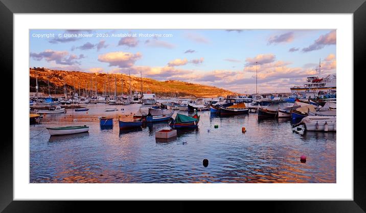 Gozo Harbour at Sunset Malta Framed Mounted Print by Diana Mower