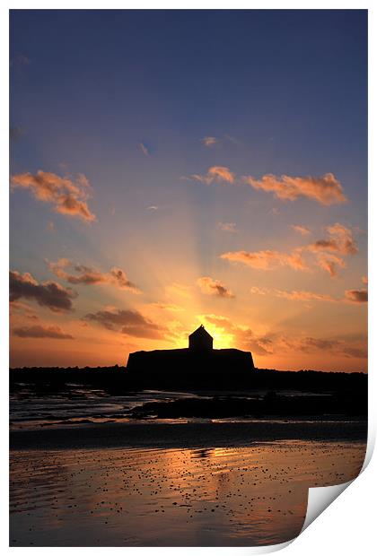 Sunset at St Cwyfan's Print by Gail Johnson