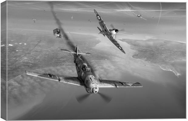 Helmut Wick shot down over Poole Bay, B&W version Canvas Print by Gary Eason