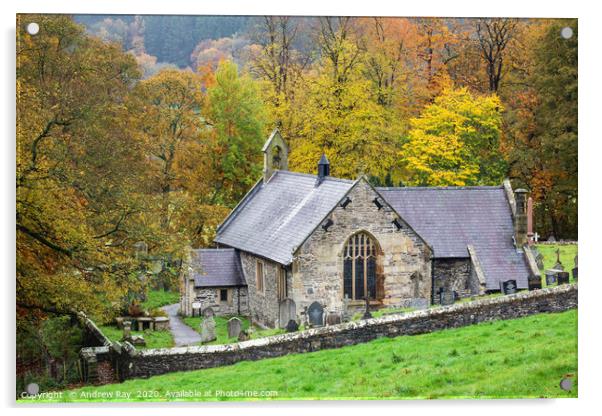 Autumn at Llantysilio Church Acrylic by Andrew Ray