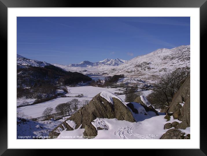 A winter scene in Snowdonia. Framed Mounted Print by mark baker