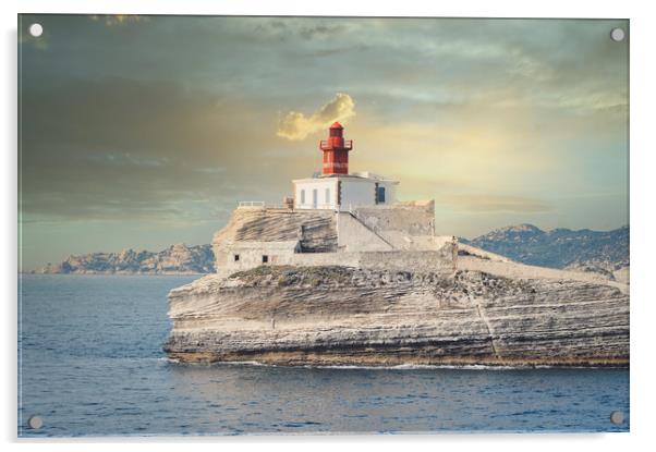 Madonetta lighthouse  Bonifacio Corsica France Acrylic by federico stevanin