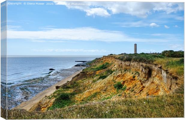 Walton on the Naze cliffs and Tower Canvas Print by Diana Mower
