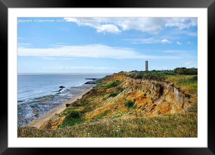 Walton on the Naze cliffs and Tower Framed Mounted Print by Diana Mower