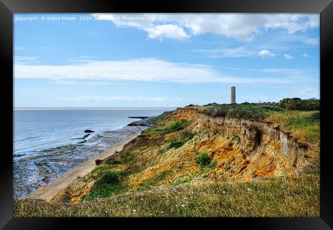 Walton on the Naze cliffs and Tower Framed Print by Diana Mower