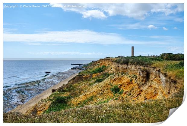 Walton on the Naze cliffs and Tower Print by Diana Mower