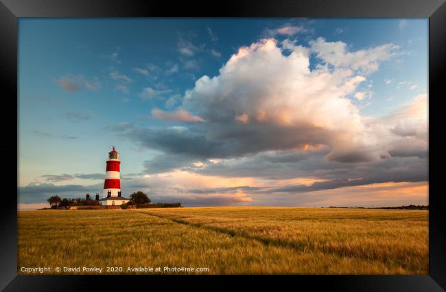 Evening colour over Happisburgh Lighthouse Norfolk Framed Print by David Powley