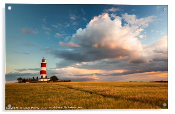 Evening colour over Happisburgh Lighthouse Norfolk Acrylic by David Powley