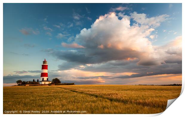 Evening colour over Happisburgh Lighthouse Norfolk Print by David Powley