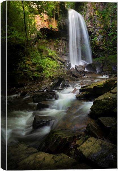 Moody Melincourt waterfall in South Wales Canvas Print by Leighton Collins