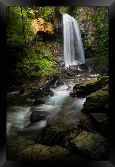 Moody Melincourt waterfall in South Wales Framed Print by Leighton Collins