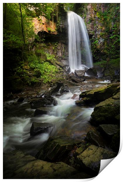Moody Melincourt waterfall in South Wales Print by Leighton Collins