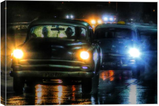 Havana  Night Taxis Canvas Print by henry harrison