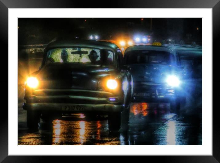 Havana  Night Taxis Framed Mounted Print by henry harrison
