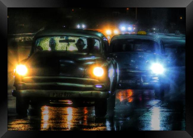 Havana  Night Taxis Framed Print by henry harrison