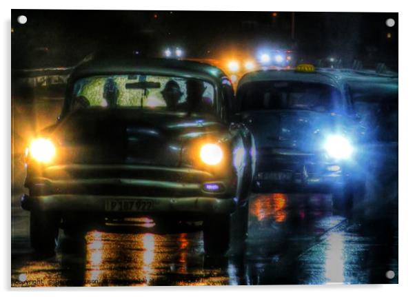 Havana  Night Taxis Acrylic by henry harrison