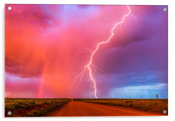 Monsoon sunset lightning with a rainbow Acrylic by John Finney