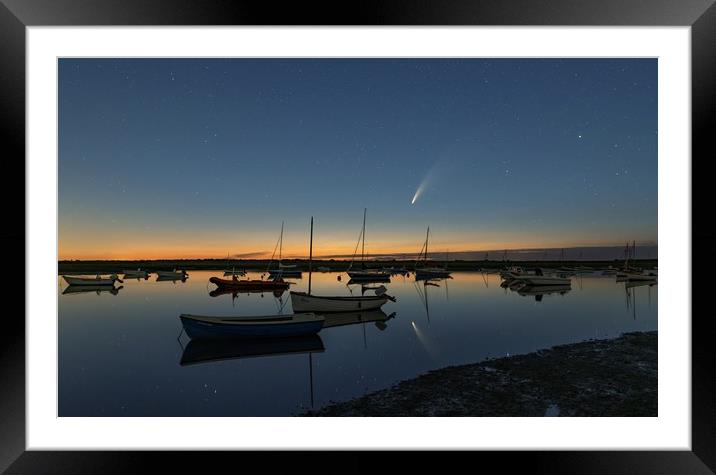 Comet Neowise over Brancaster Staithe harbour  Framed Mounted Print by Gary Pearson