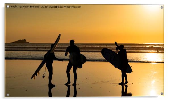 Surfers at sunset Acrylic by Kevin Britland