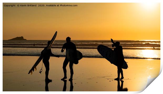 Surfers at sunset Print by Kevin Britland