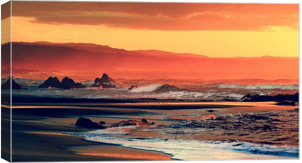 red orange yellow black sunset on sea Canvas Print by federico stevanin