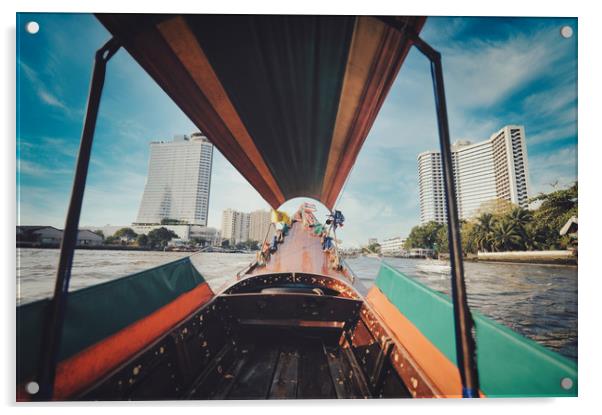 long tail boat on Chao Phraya river in Bangkok Acrylic by federico stevanin