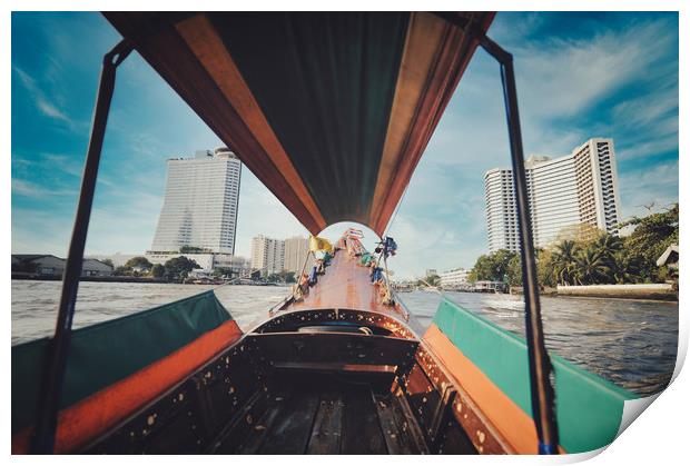 long tail boat on Chao Phraya river in Bangkok Print by federico stevanin
