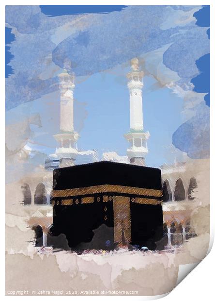Watercolour effects on Khana Kaaba Print by Zahra Majid