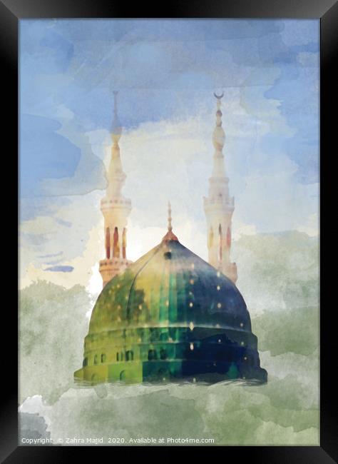 Masjid Nabawi in Digital Watercolour Framed Print by Zahra Majid